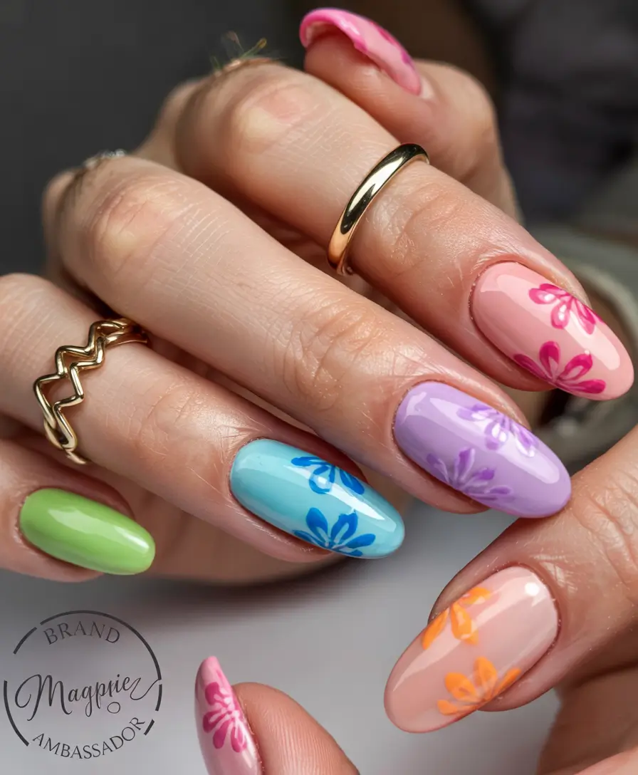 trendy nail ideas to wear this june 2025 Summer Sherbet Floral Mix