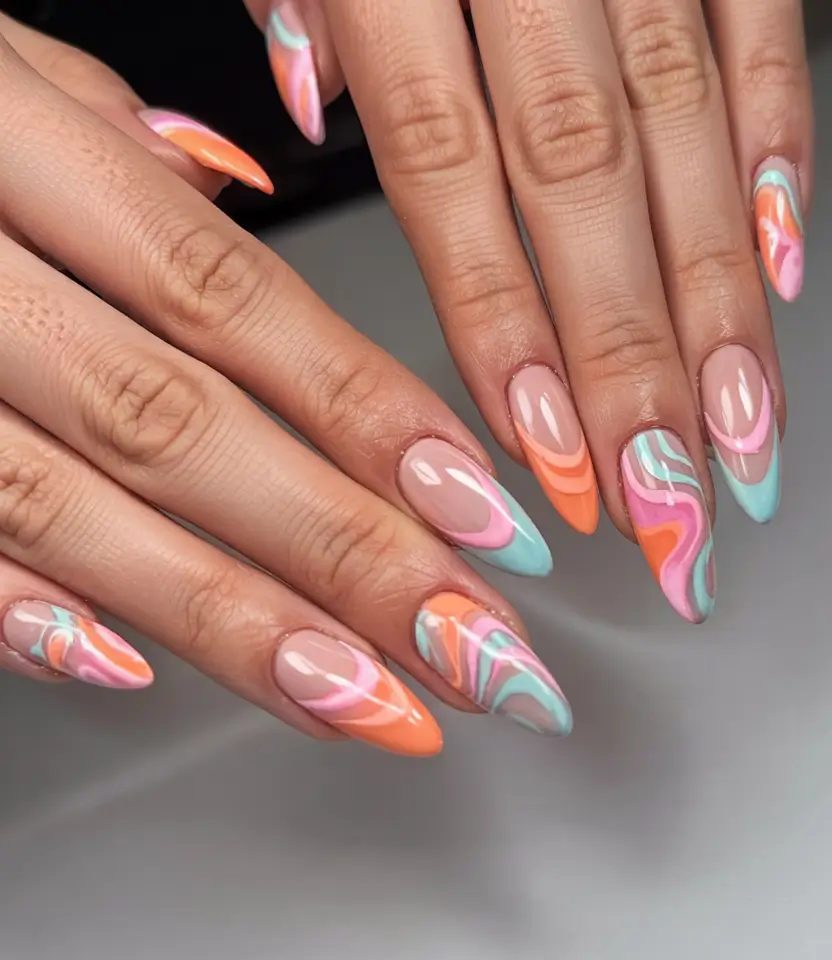 trendy nail ideas to wear this june 2025 Retro Swirl Pop