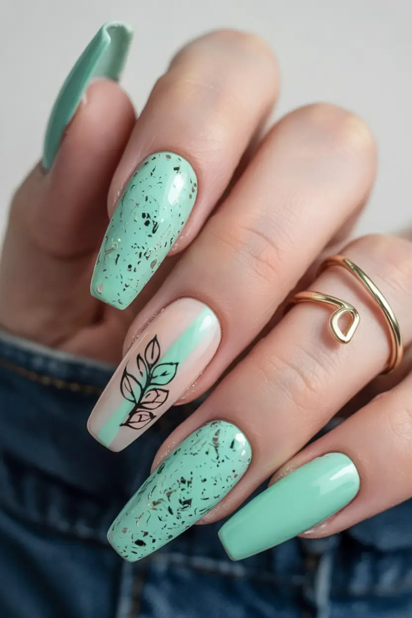 trendy nail ideas to wear this june 2025 Mint Leaf Contrast