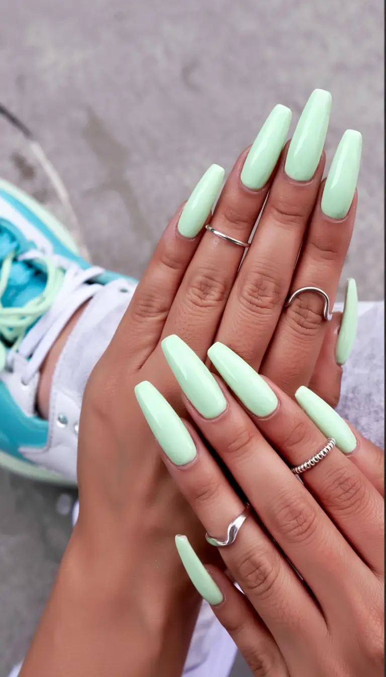 trendy nail ideas to wear this june 2025 Cool Mint Monochrome