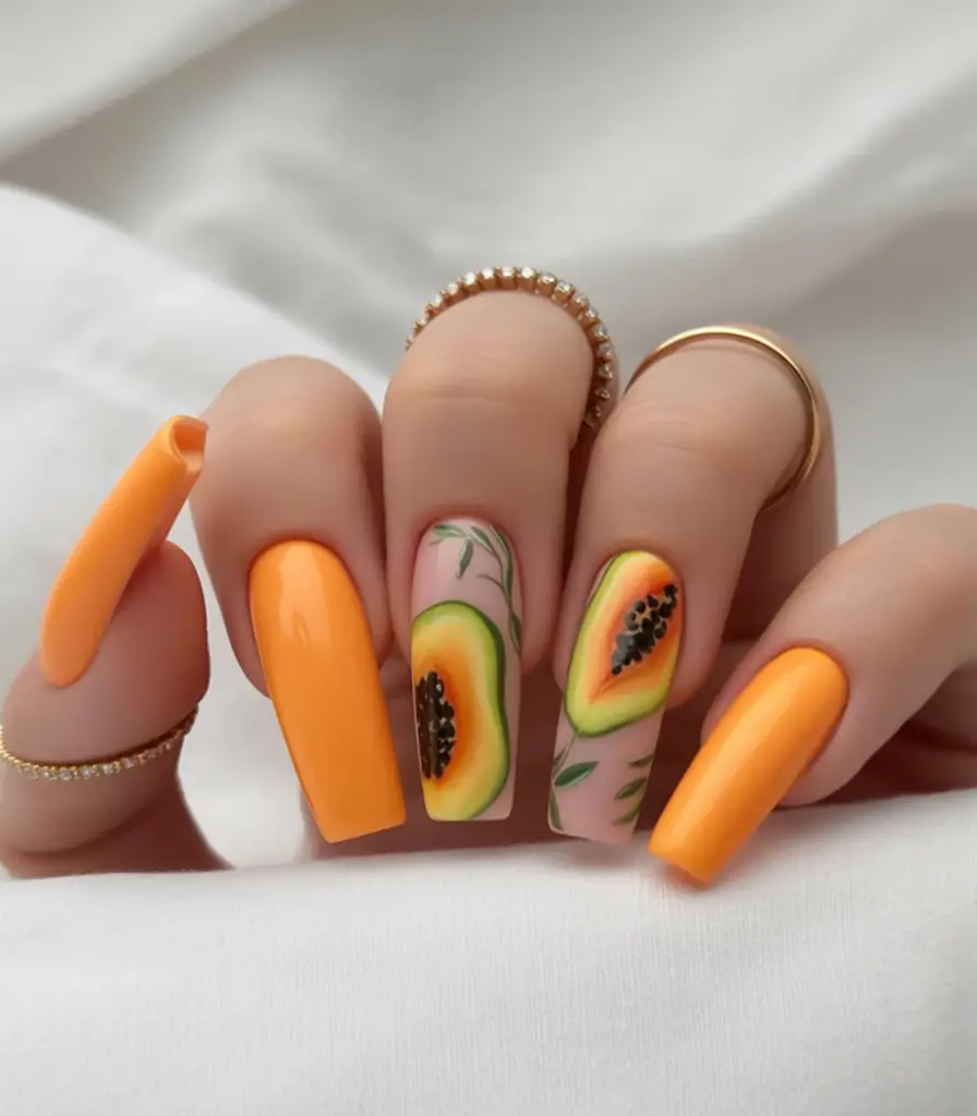 Tropical Fruit Nail Ideas for Summer 2025 Sun-Kissed Papaya Vibes