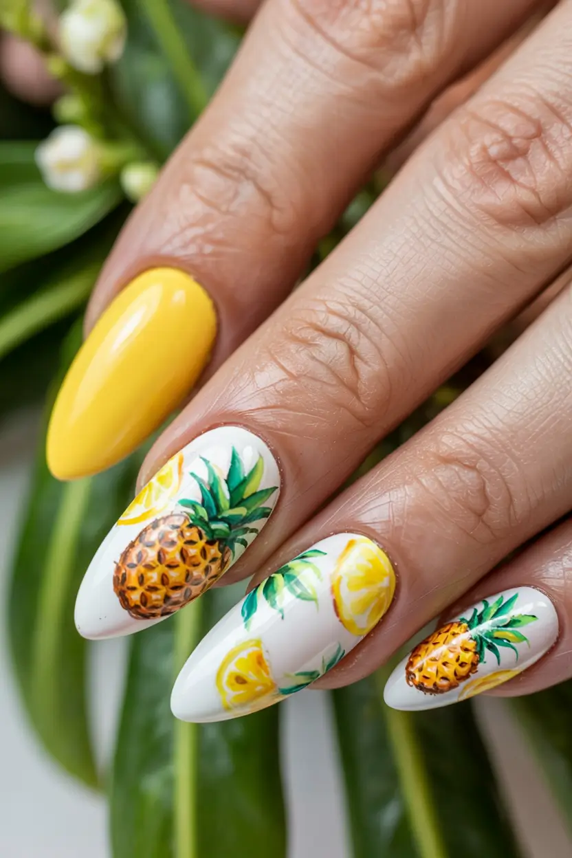 Tropical Fruit Nail Ideas for Summer 2025 Pineapple Brunch and Lemon Kisses