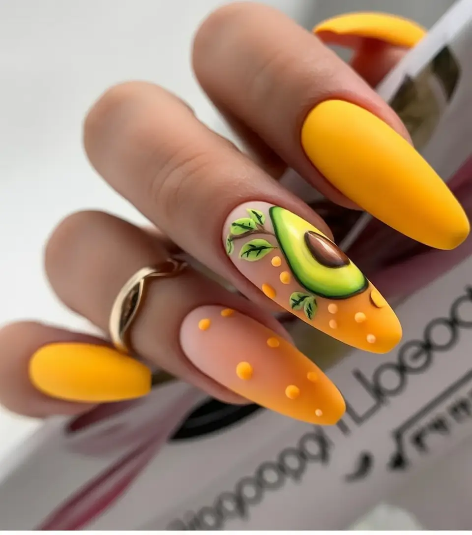 Tropical Fruit Nail Ideas for Summer 2025 Avocado Sunrise
