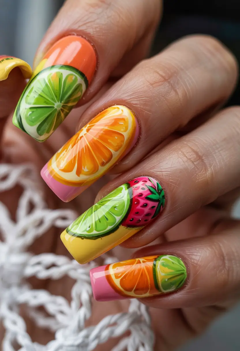 Tropical Fruit Nail Ideas for Summer 2025 Citrus Cocktail Crush
