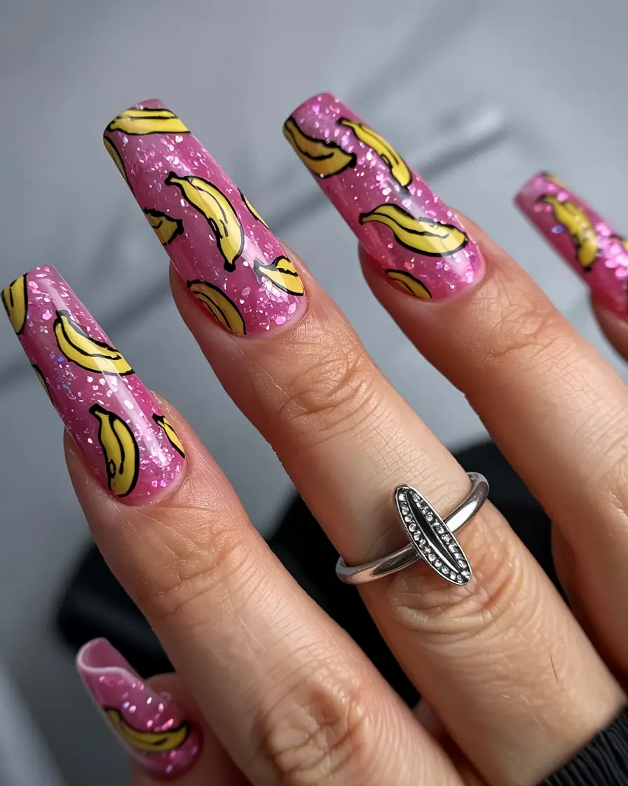 Tropical Fruit Nail Ideas for Summer 2025 Banana Pop Art