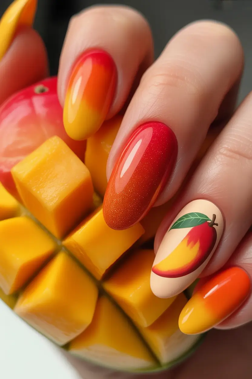 Tropical Fruit Nail Ideas for Summer 2025 Mango Tango