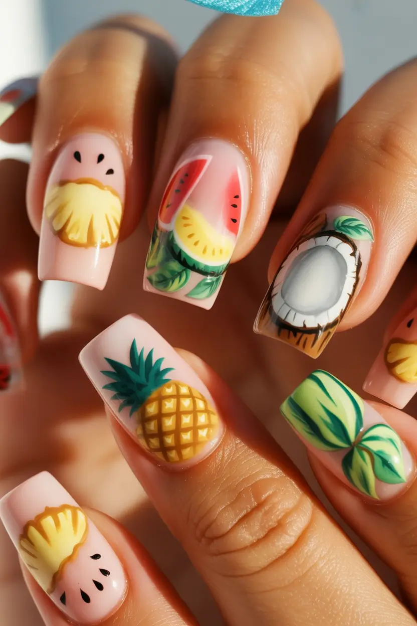 Tropical Fruit Nail Ideas for Summer 2025 Island Market Mix: Coconuts, Melons, and Pineapple Dreams