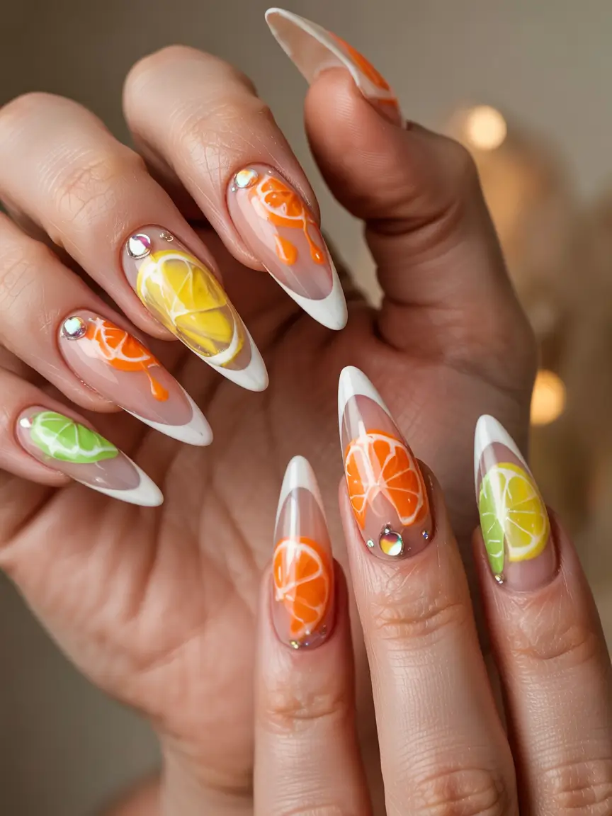 Tropical Fruit Nail Ideas for Summer 2025 Juicy French Tip Citrus Claws