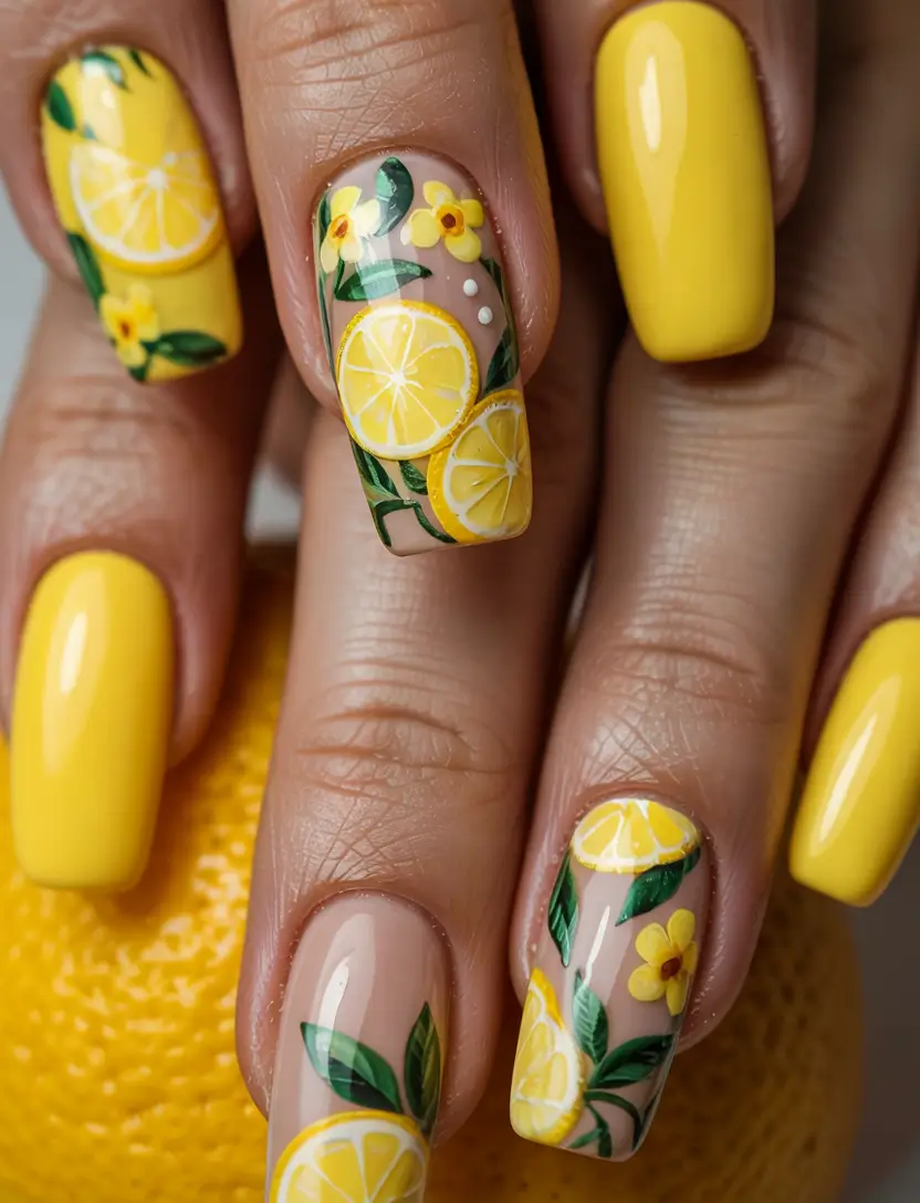 Tropical Fruit Nail Ideas for Summer 2025 Lemon Blossom Bloom