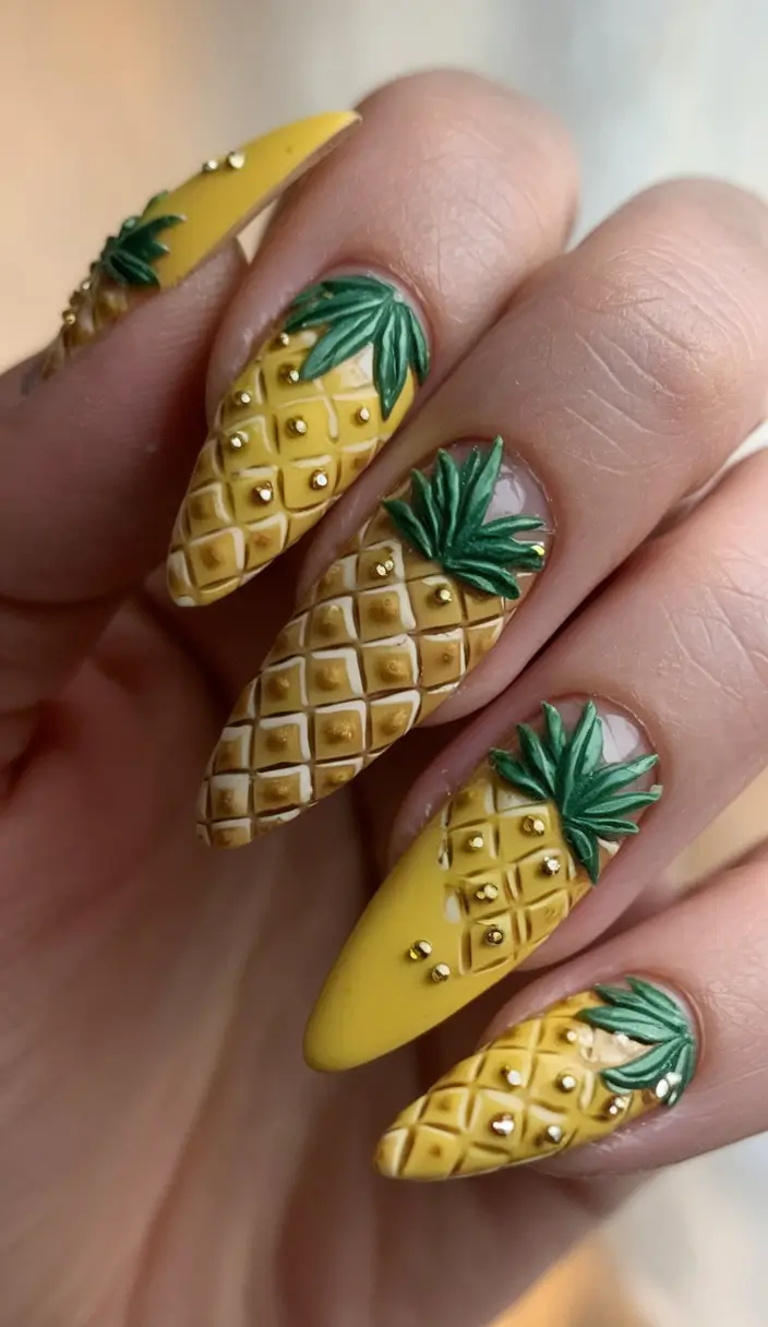 tropical vacation nails 2025 edition Pineapple Party