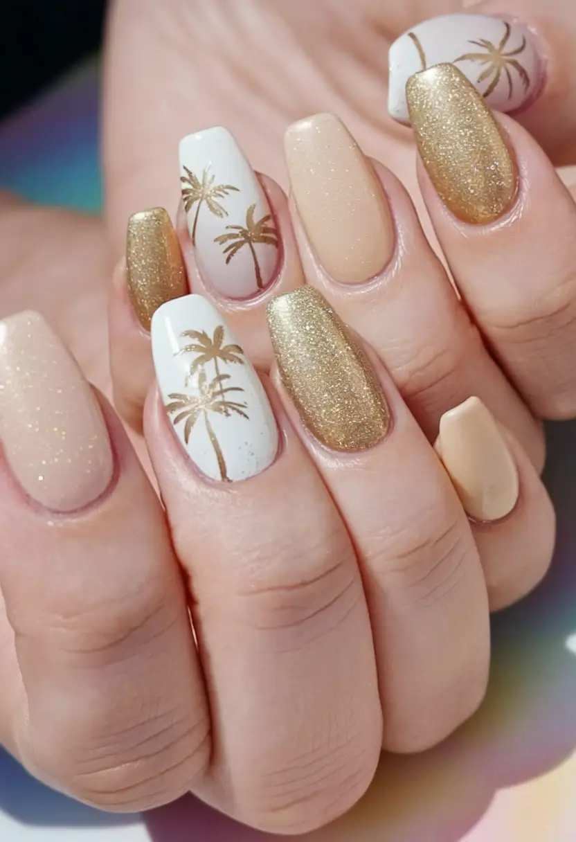 tropical vacation nails 2025 edition Champagne Palms