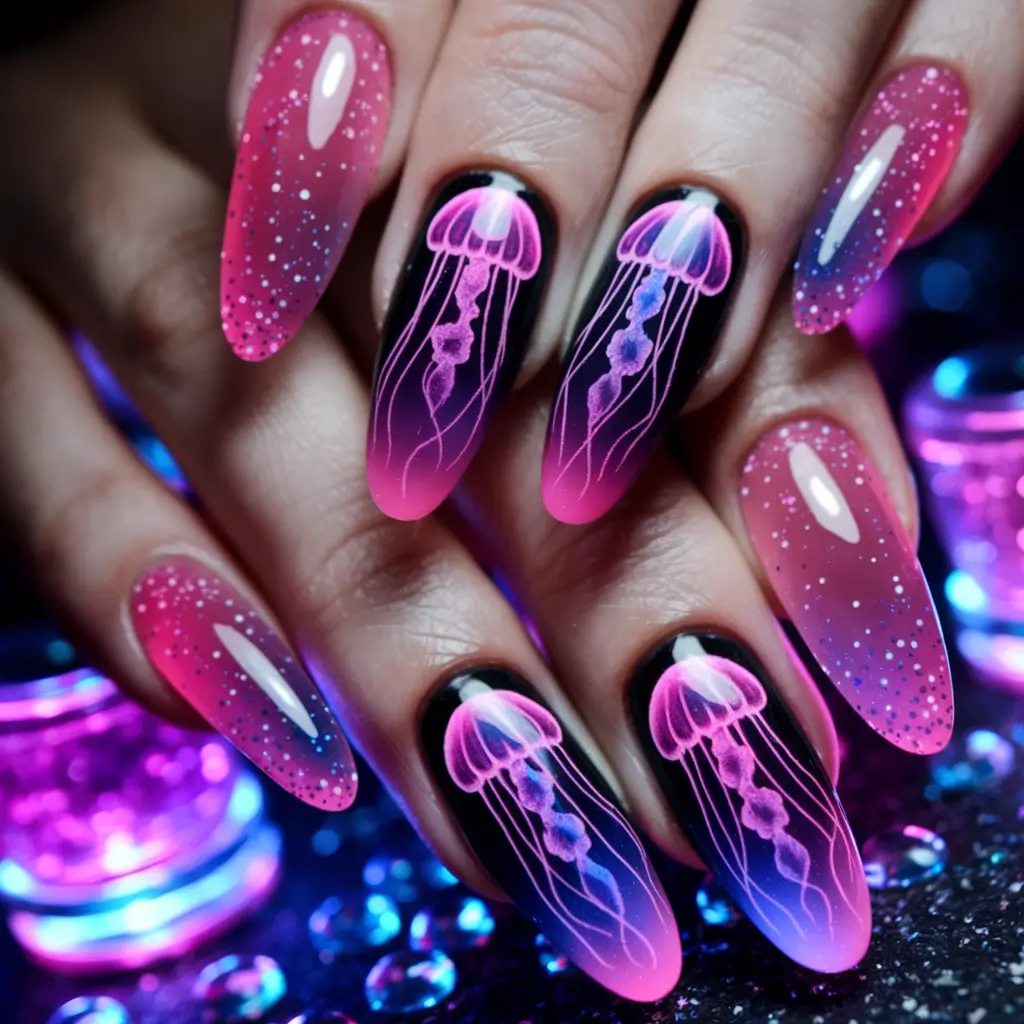 tropical vacation nails 2025 edition Neon Deep Sea