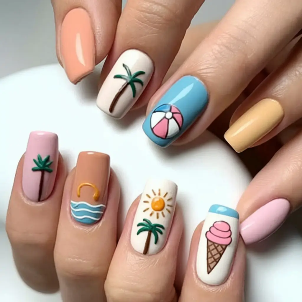 tropical vacation nails 2025 edition Pastel Poolside Vibes