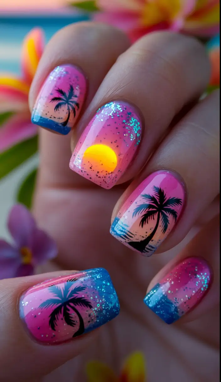 tropical vacation nails 2025 edition Tropical Sunset Drama
