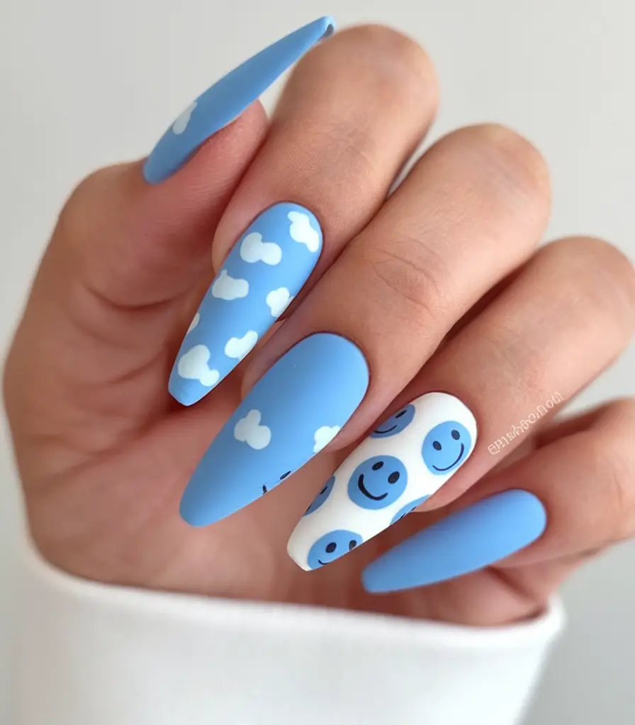 vacation nails summer 2025 Blue Skies and Cloud Vibes