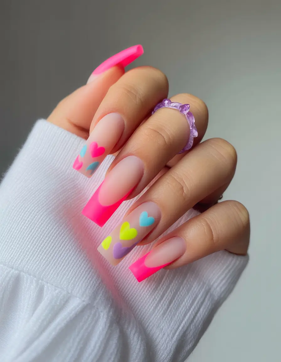 vacation nails summer 2025 Sweetheart Neon Dreams
