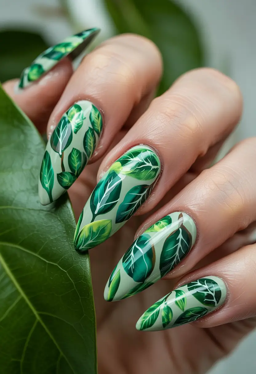 vacation nails summer 2025 Jungle Queen Leaves