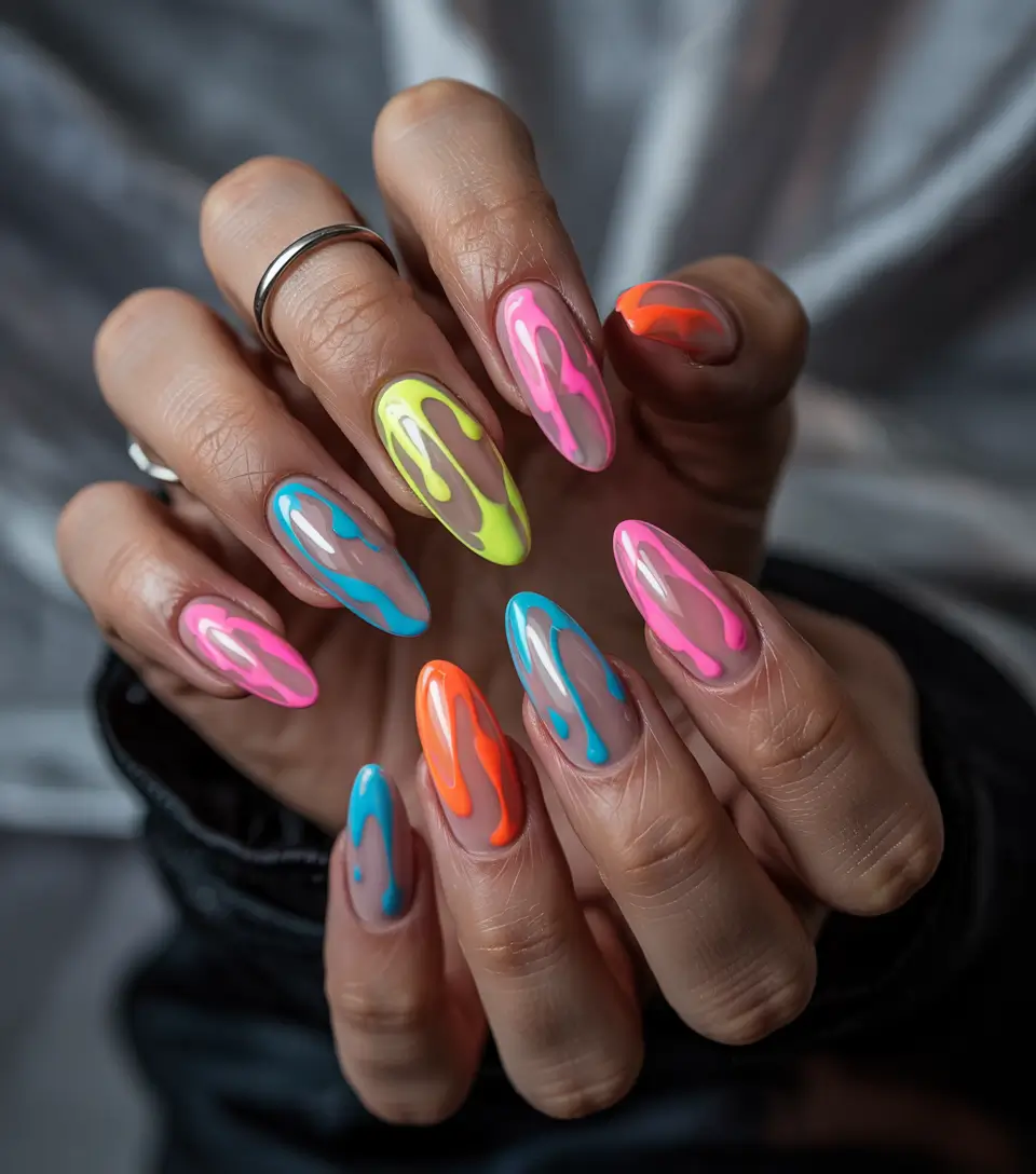 vacation nails summer 2025 Electric Neon Drips