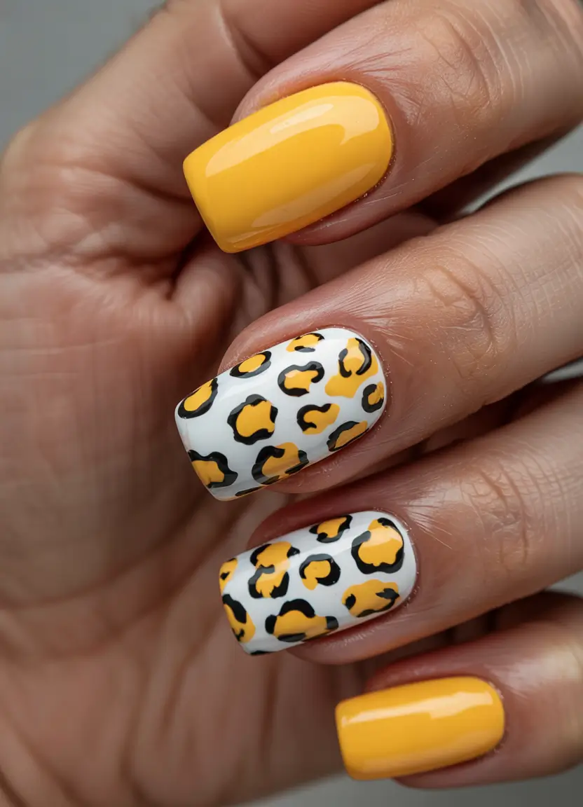 vacation nails summer 2025 Safari Heat in Yellow and White