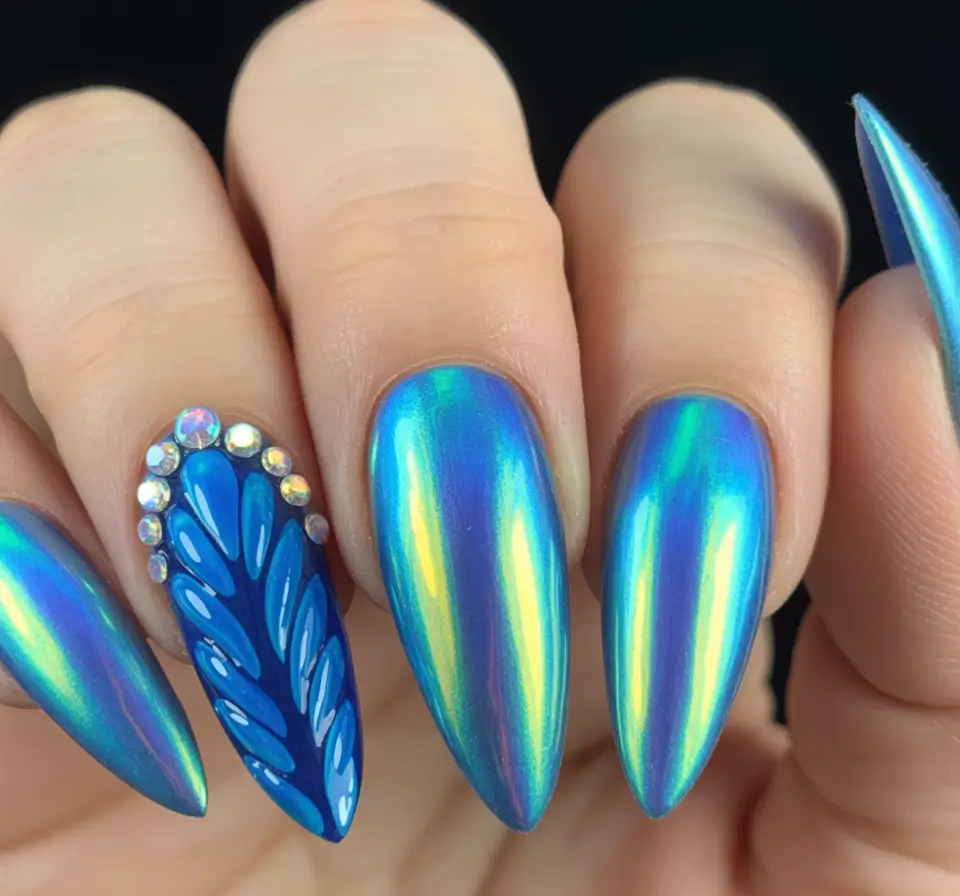 vacation nails summer 2025 Mermaid Holographic Fantasy