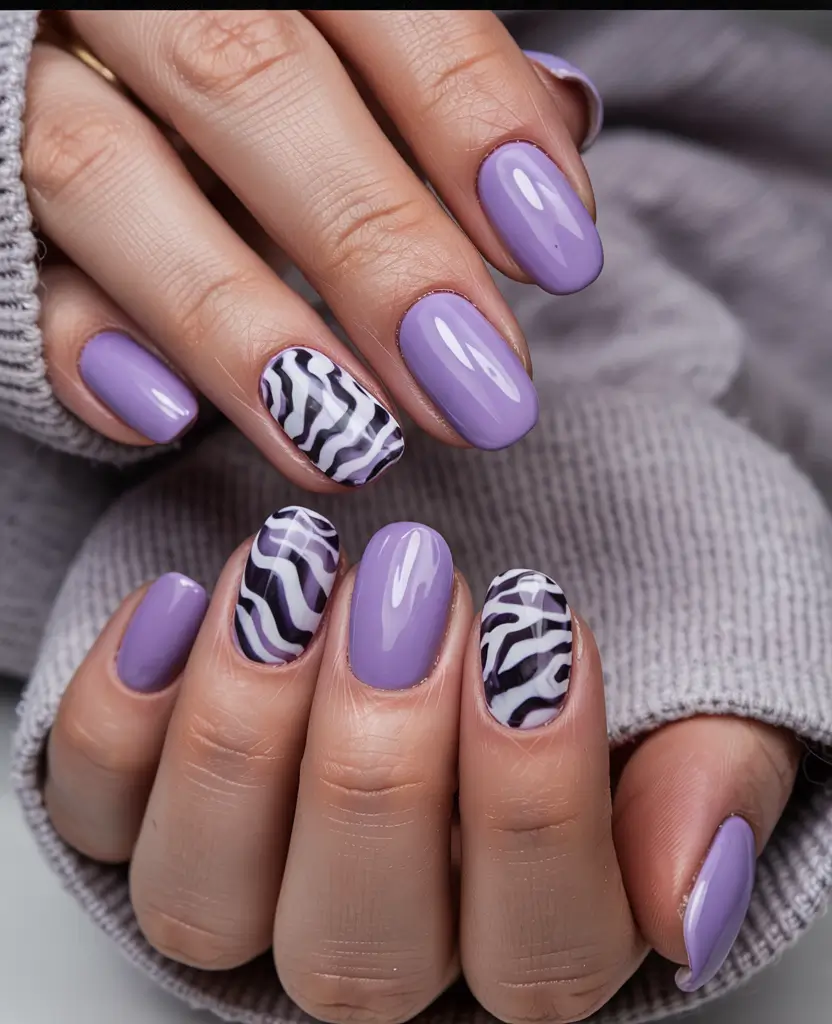vacation nails summer 2025 Lavender Safari with a Zebra Twist