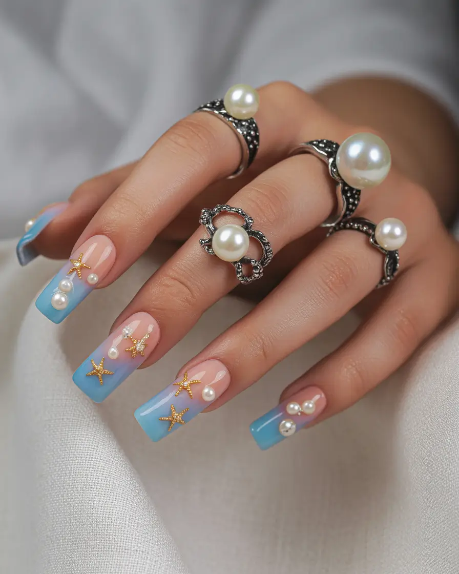 vacation nails summer 2025 Mermaid Shoreline Magic