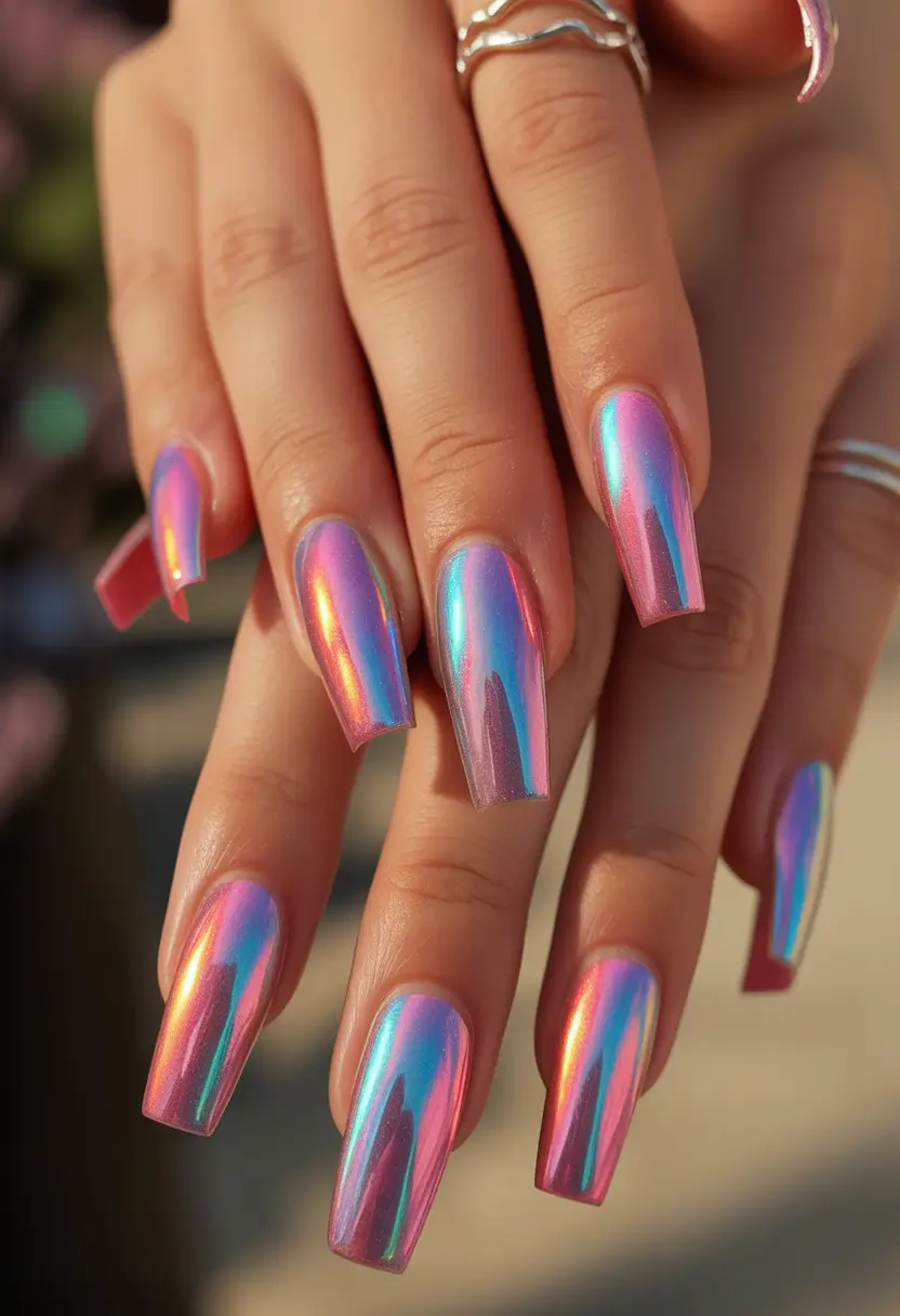 vacation nails summer 2025 Chrome Sunset Shift