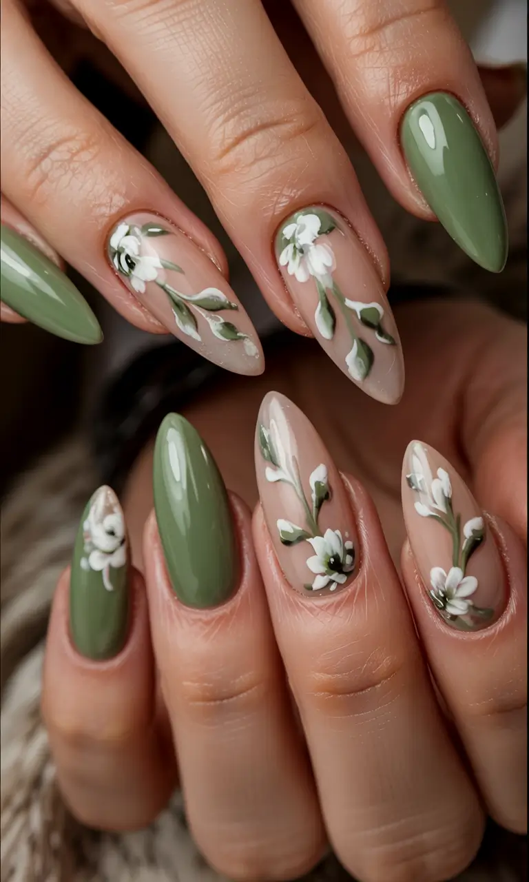 vacation-ready nails for summer 2025+Sage Green Garden Vibes