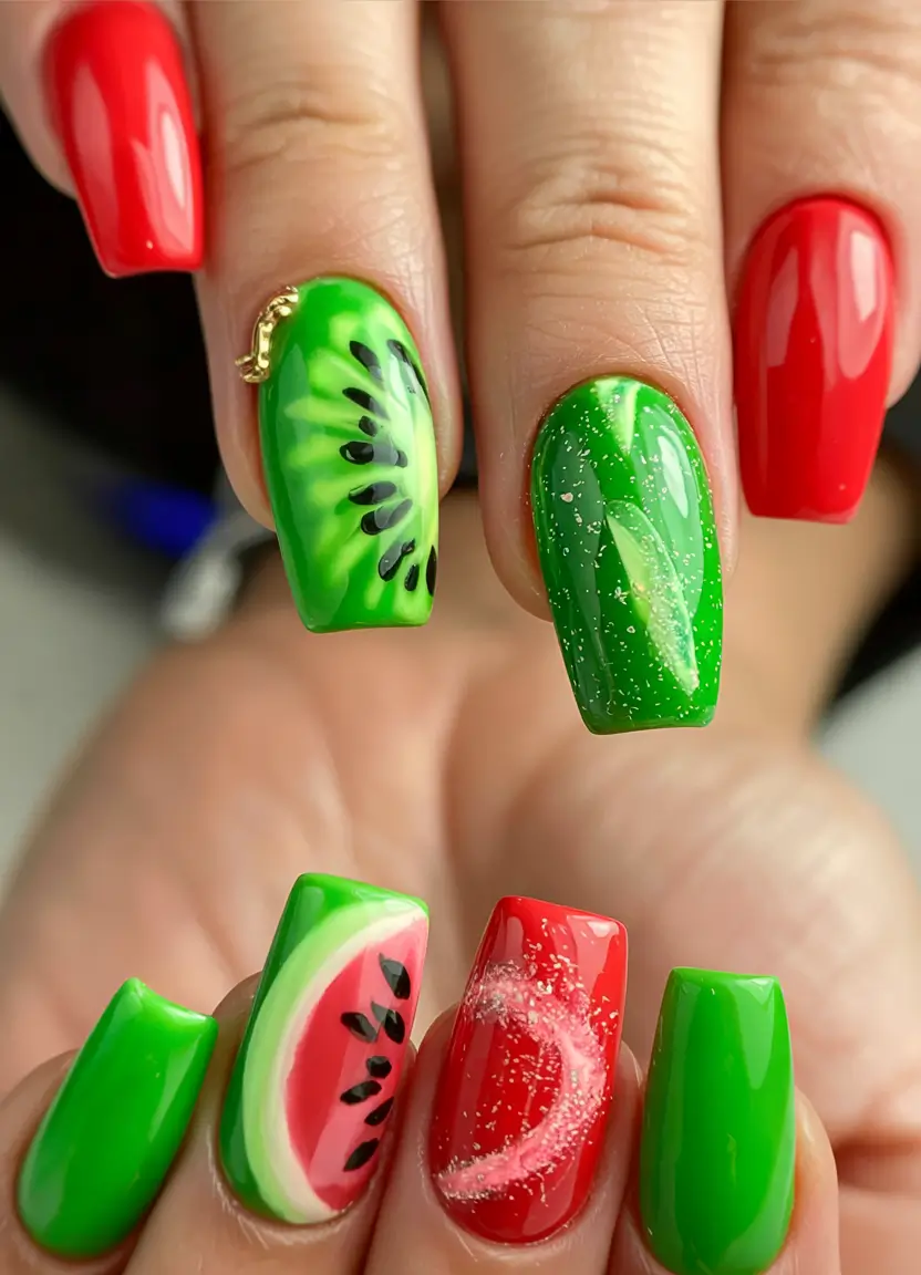 vacation-ready nails for summer 2025 Kiwi Realness and Glossy Greens