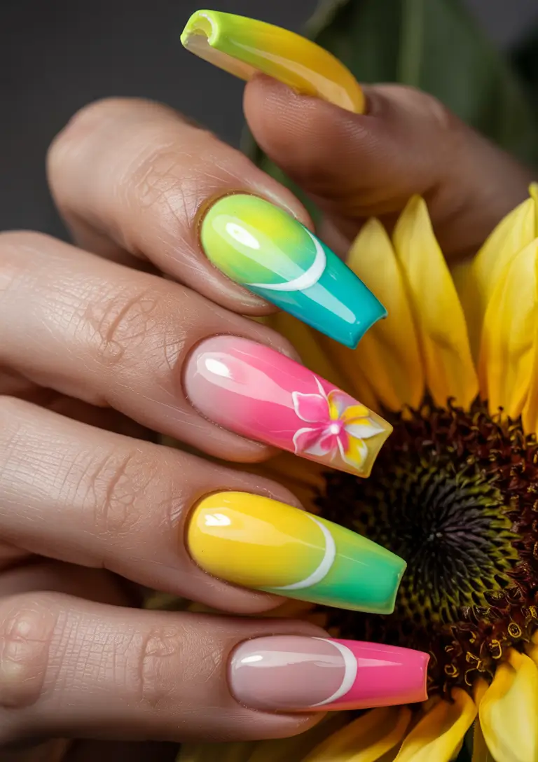 Vacation Ready Nails For Summer 2025+Tropical Sunrise Ombre
