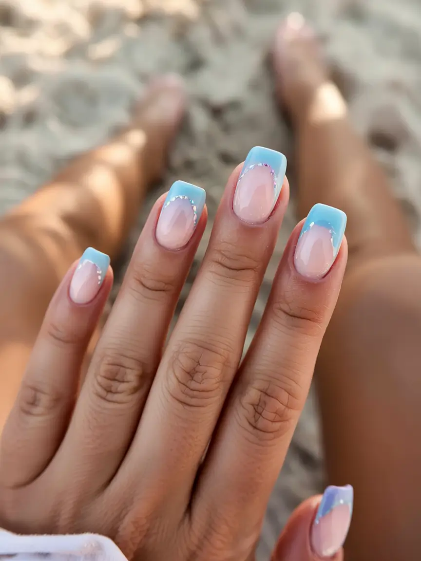 vacation-ready nails for summer 2025+Ocean Breeze French Fade