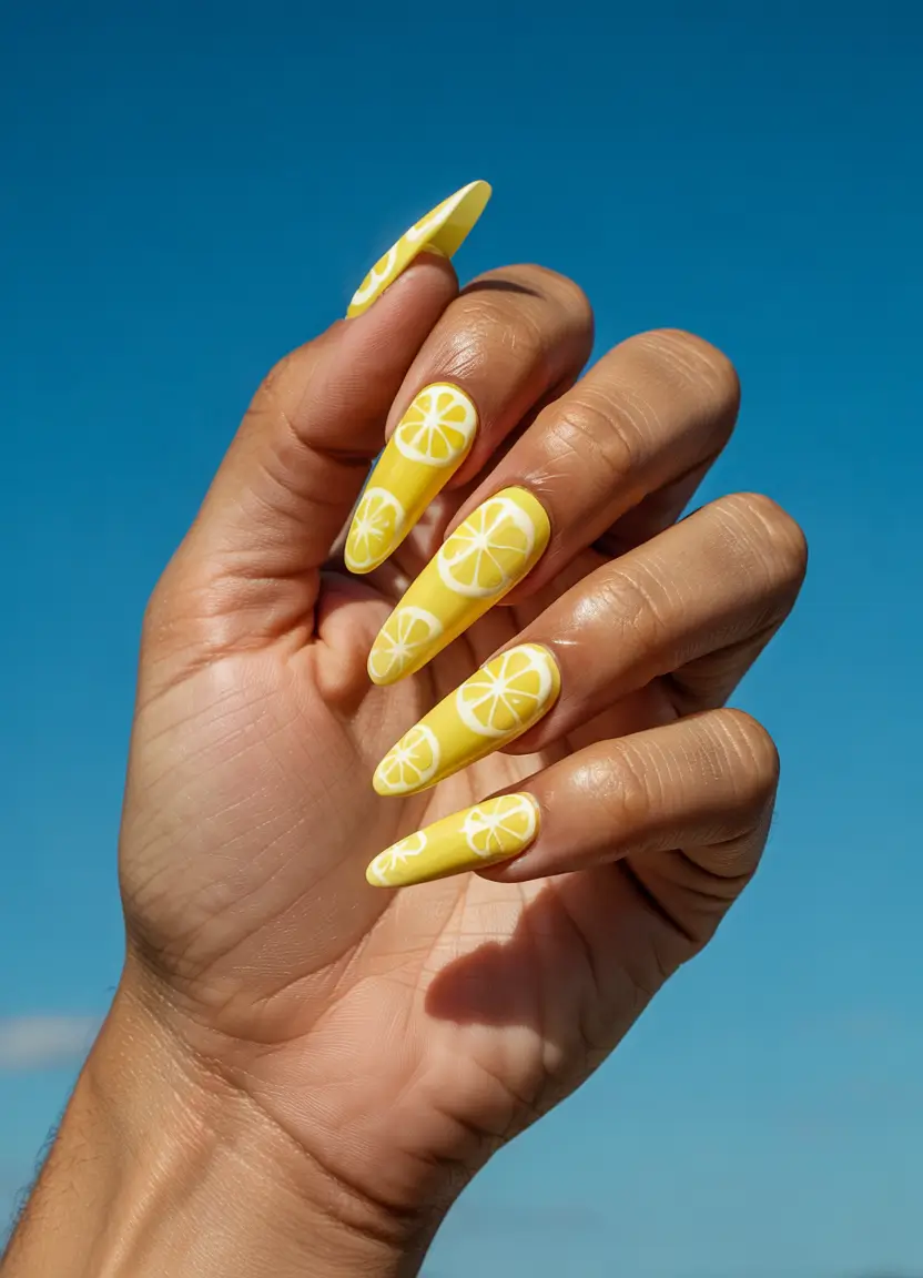 vacation-ready nails for summer 2025+Matte Lemon Slices on Yellow Pop