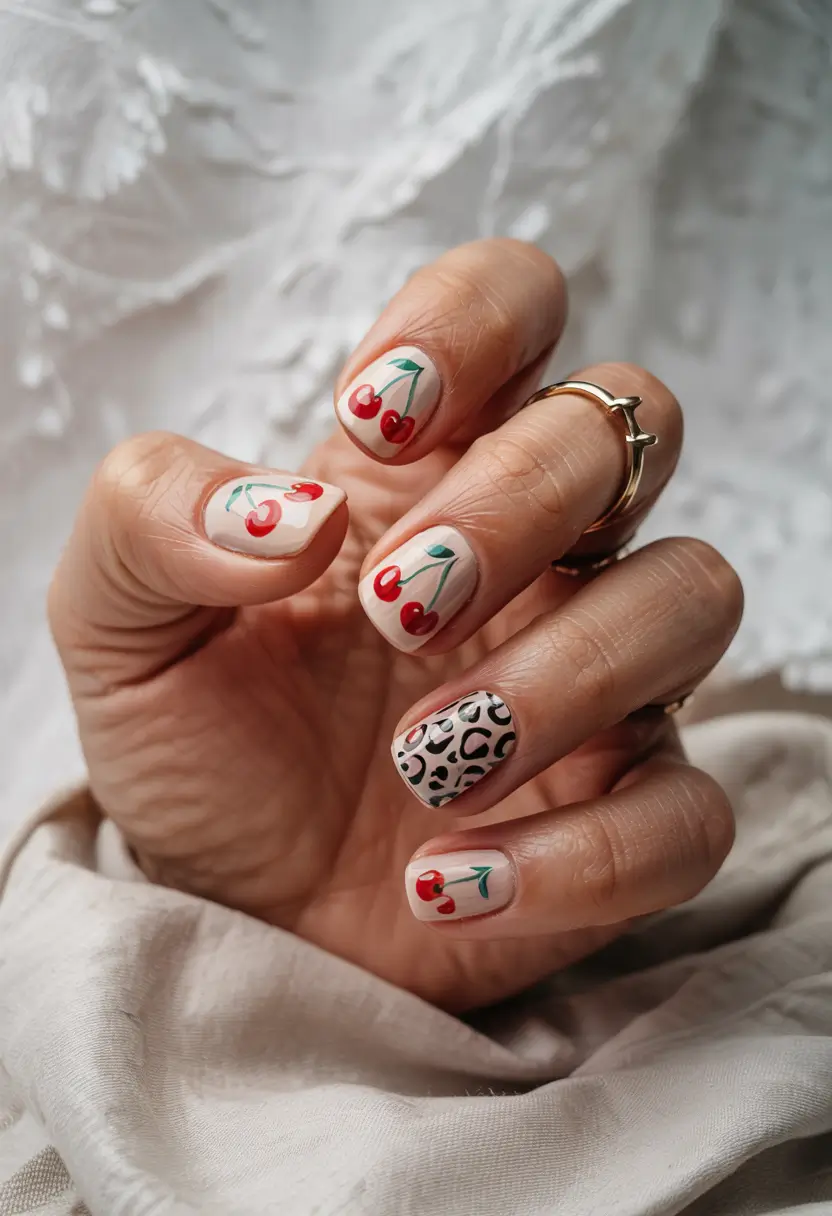 vacation-ready nails for summer 2025+Cherry Sweet Meets Wild Chic