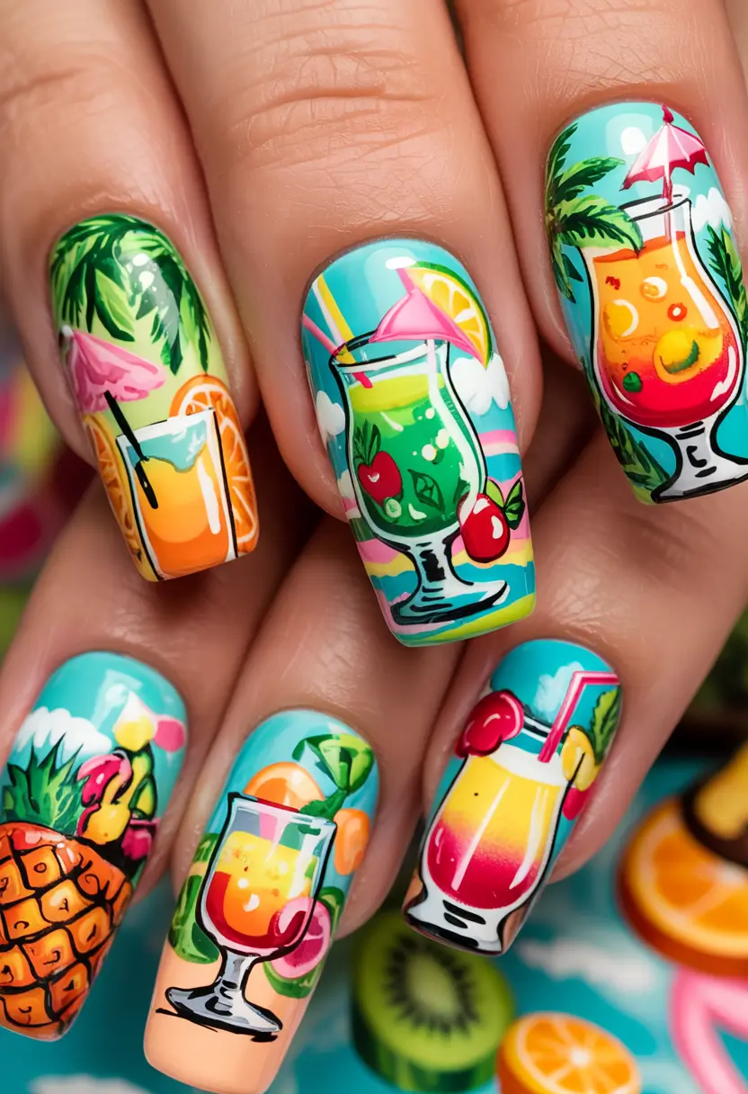vacation-ready nails for summer 2025+Sunset Cocktail Hour Art