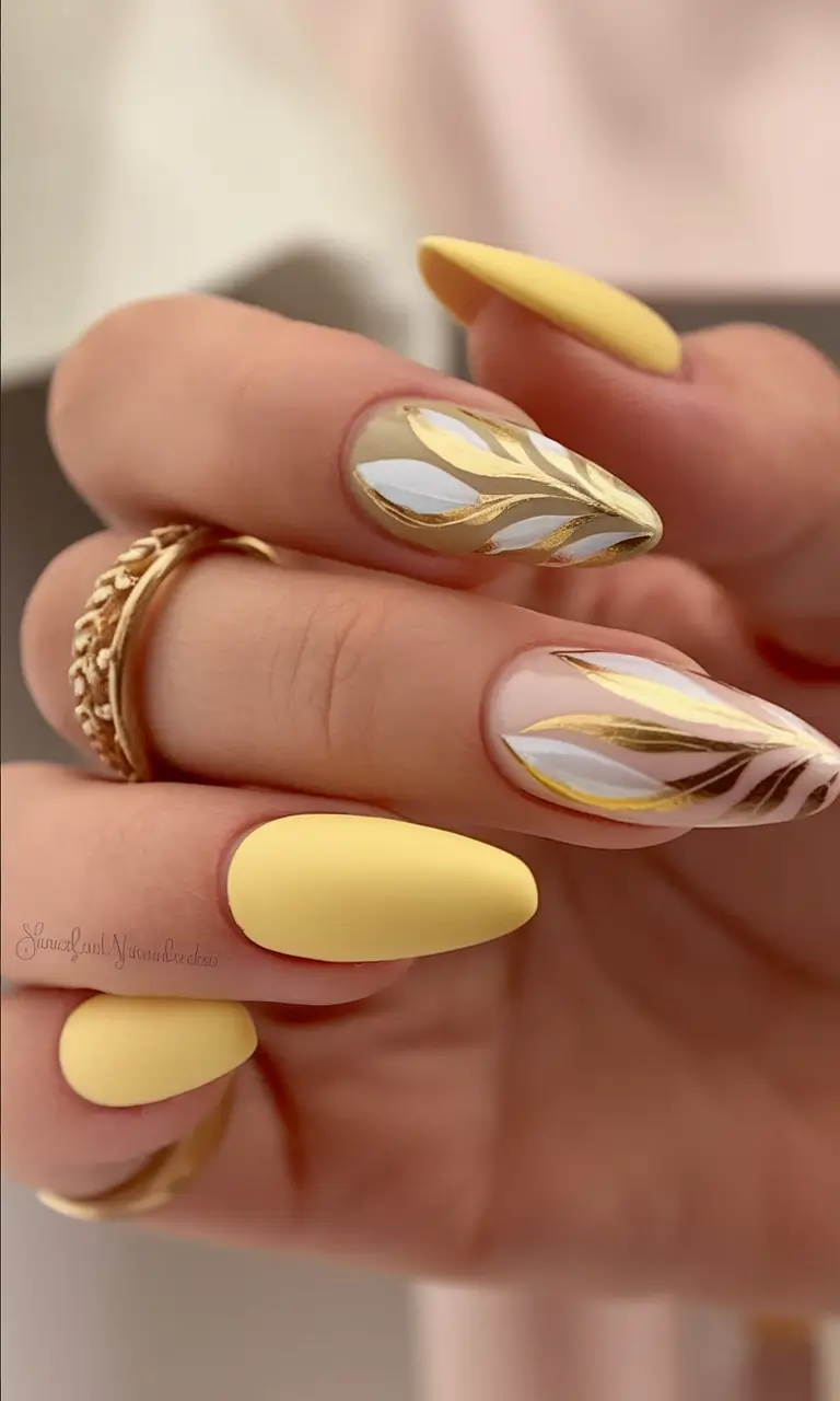 Yellow Nails That Scream Summer 2025 Golden Leaf Chic