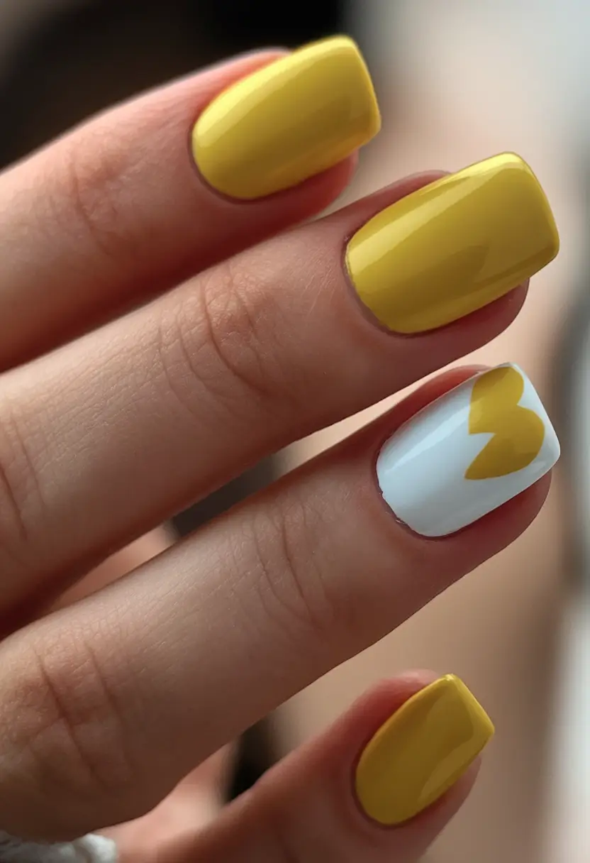 Yellow Nails That Scream Summer 2025 Minimalist Heart with a Bold Accent