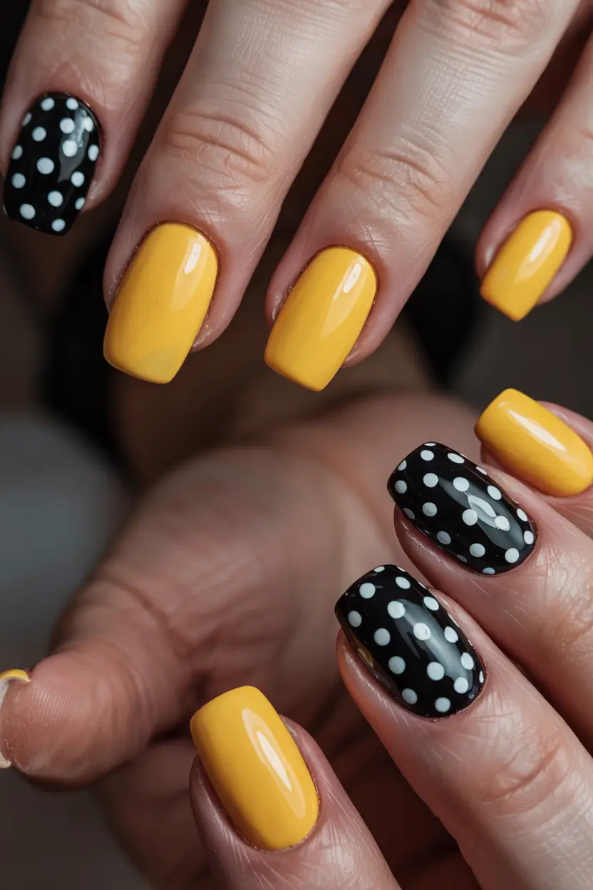 Yellow Nails That Scream Summer 2025 Retro Dots Meet Yellow Pop