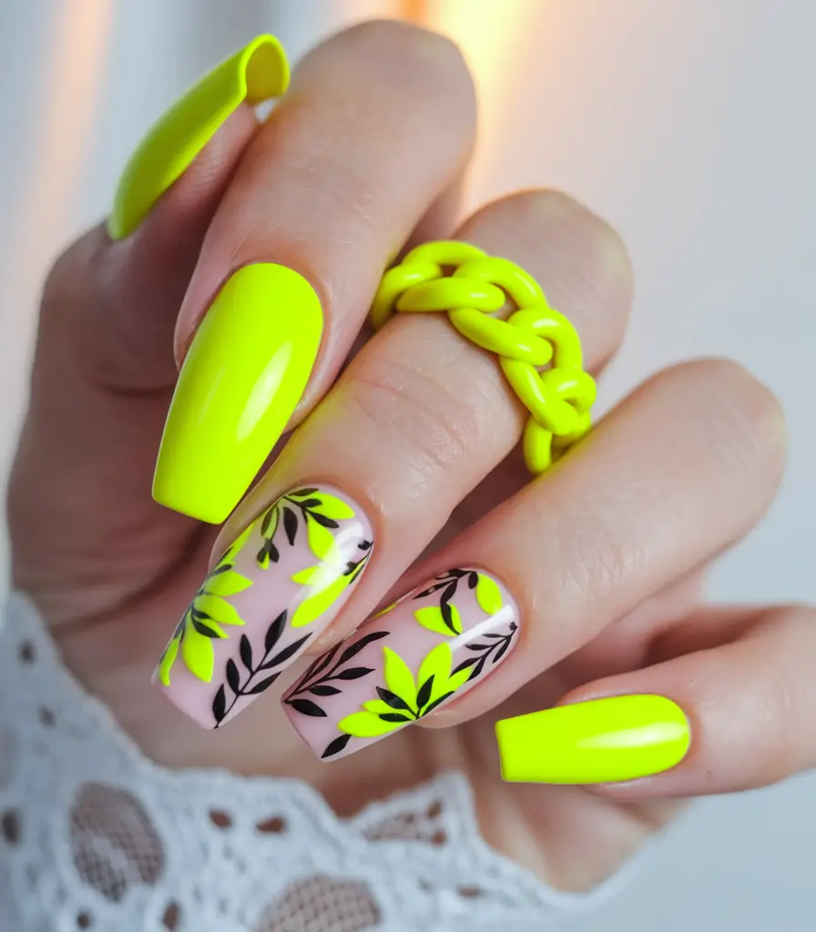 Yellow Nails That Scream Summer 2025 Neon Botanical Vibes