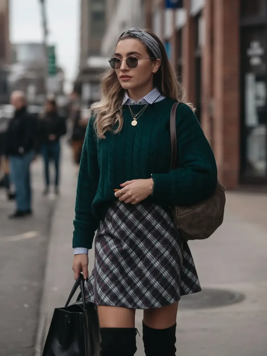 cute school outfits 2025 Downtown Plaid with City-Girl Cool