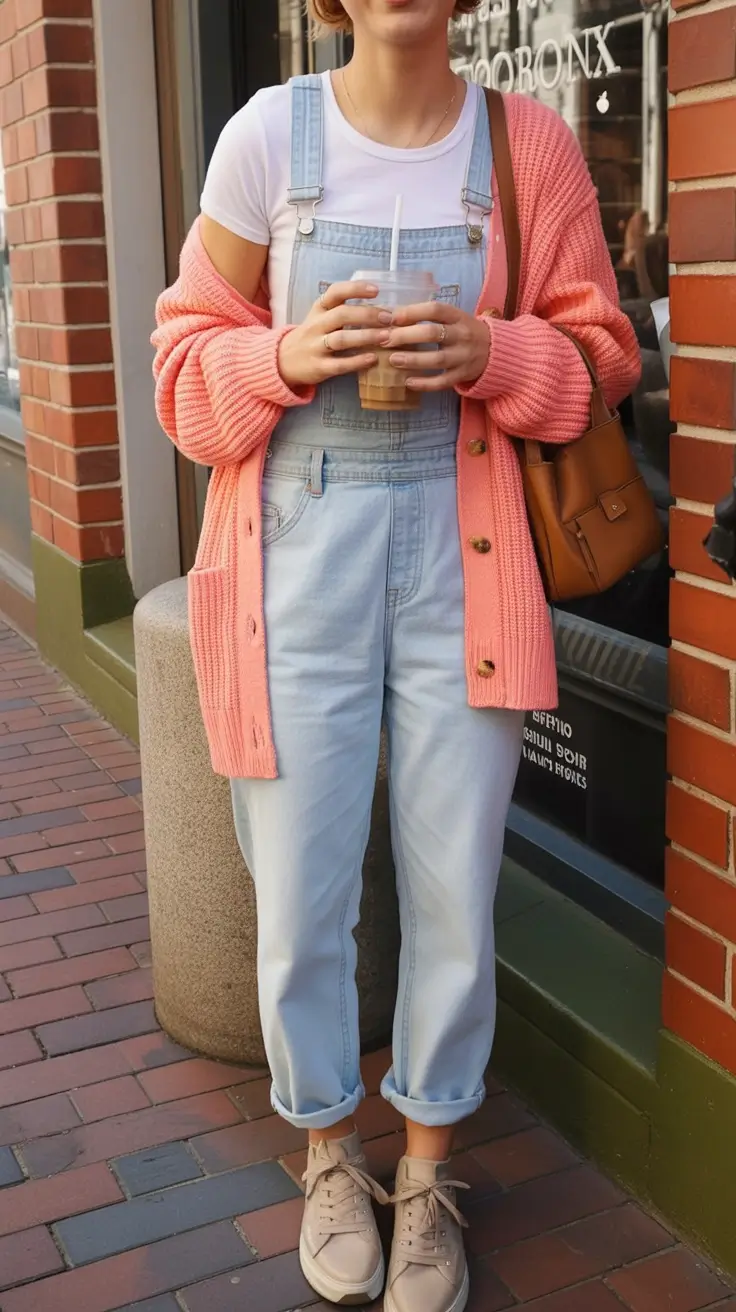 cute school outfits 2025 Overall Ease with a Cardigan Pop